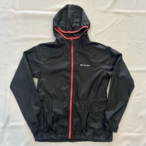 Columbia Packable Hooded Windbreaker Full Zip Black Pink Small